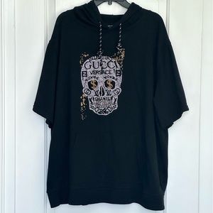 No Boundaries Sugar Skull Hoodie 3XL Black Short Sleeve Logo Pullover NWOT Y2K